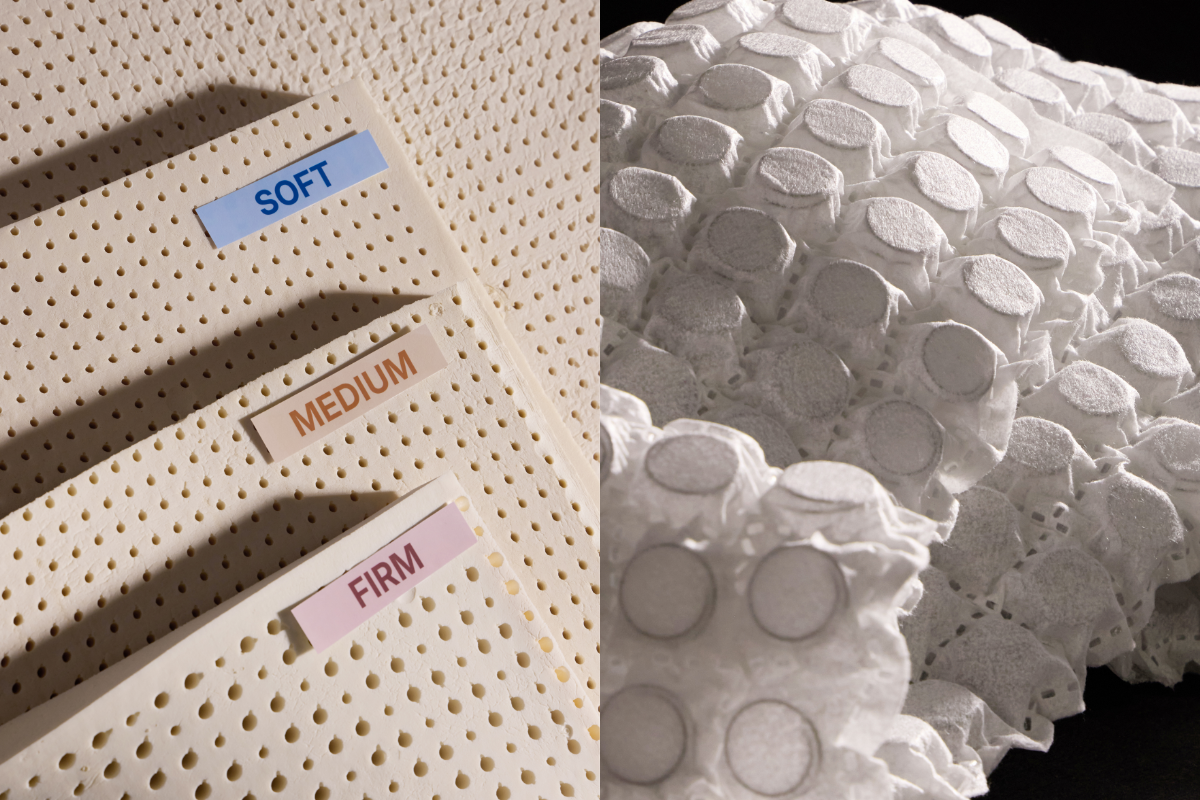 individual components: latex in different firmness (soft, medium, firm) & microsprings