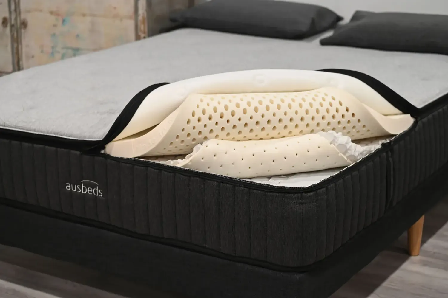 The layers of an Ausbeds Cloud latex and micro spring mattress